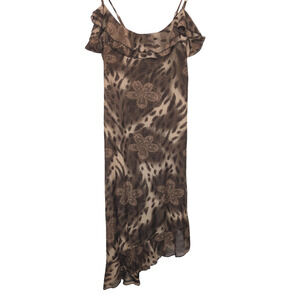 Y2K Sheer Leopard Print Asymmetrical Hem Ruffle Indie Grunge‎ Dress
